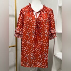 MAX STUDIO Boho Ruffle Sleeves Tie Front Orange Top EUC